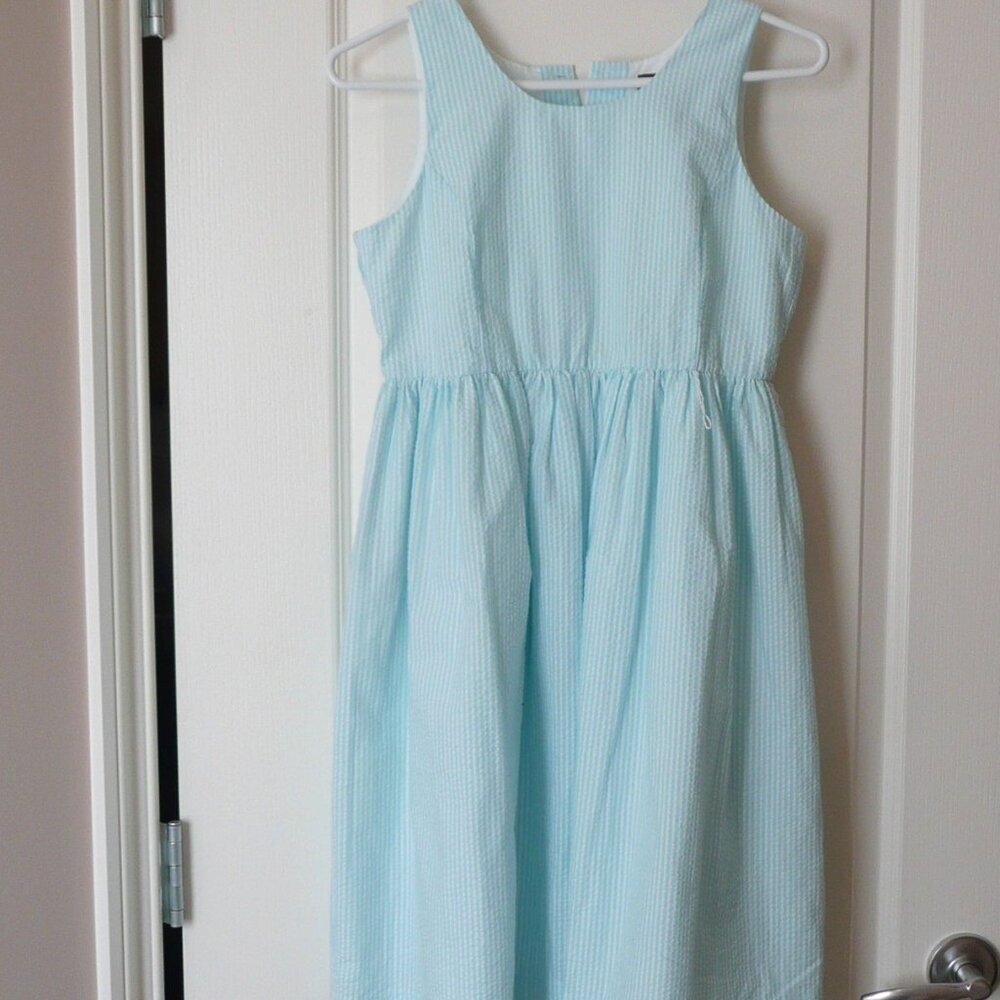 Chaps Girls Summer Dress Size 16 Blue White Stripes Sleeveless Button Down Back
